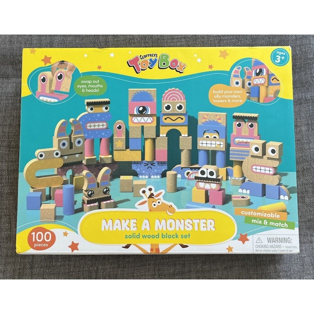 GEOFFREY'S TOY BOX Make A Monster Solid Wood Block Set | NEW In Sealed Box